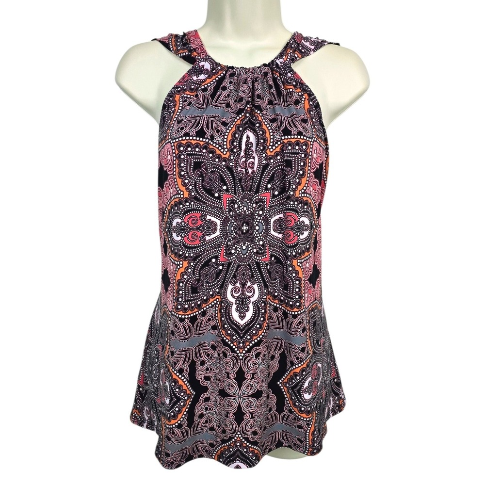Axcess Women's Size L Halter Neck Paisley Top Coral Black Tahitian Retreat NWT